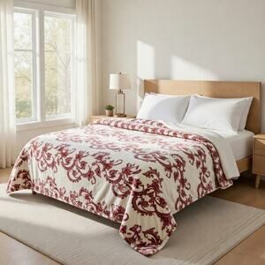 Cozy Queen Size Blanket - Plush & Warm with Vibrant Colors, Red Floral